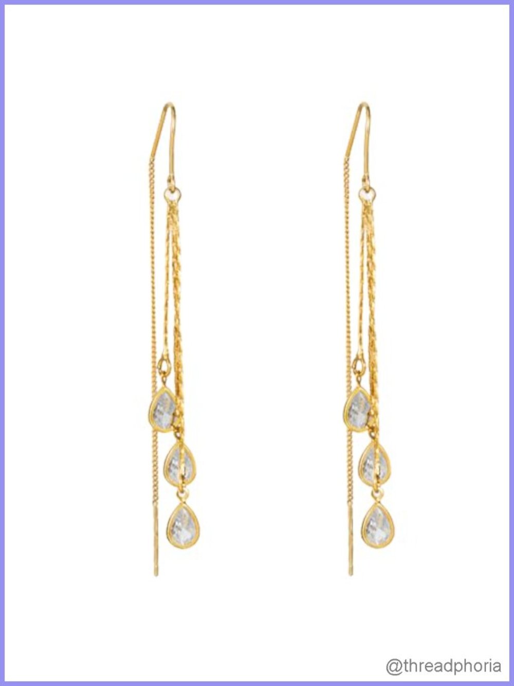 Dainty Gold Plated Chain Dangle Earrings for Women Hypoallergenic CZ Threader